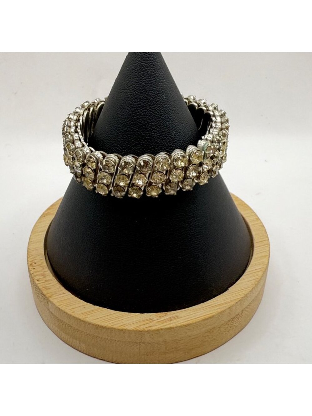 Vintage Y2K Silver Multi Row Rhinestone Expansion Stretch Bracelet Coquette
